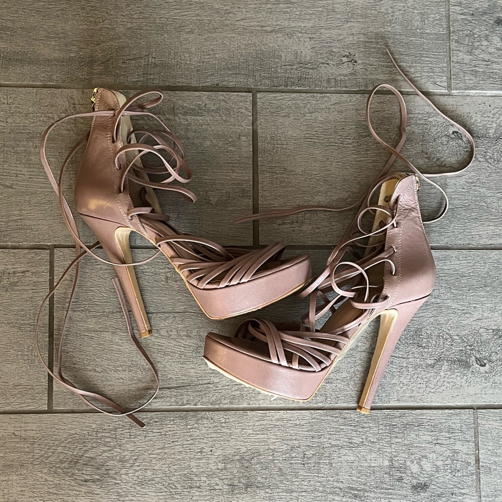 Elegant Taupe Lace-Up Stiletto Heels